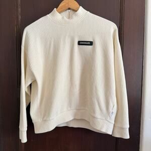 CHOCOOLATE | Cream Ribbed Mock Neck Long Sleeve Velour Top | Small